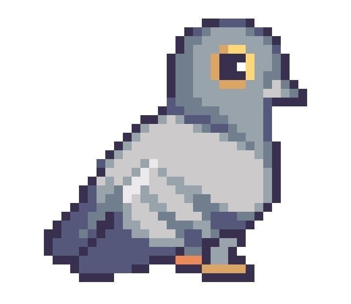 a pixel art bird sitting on the ground