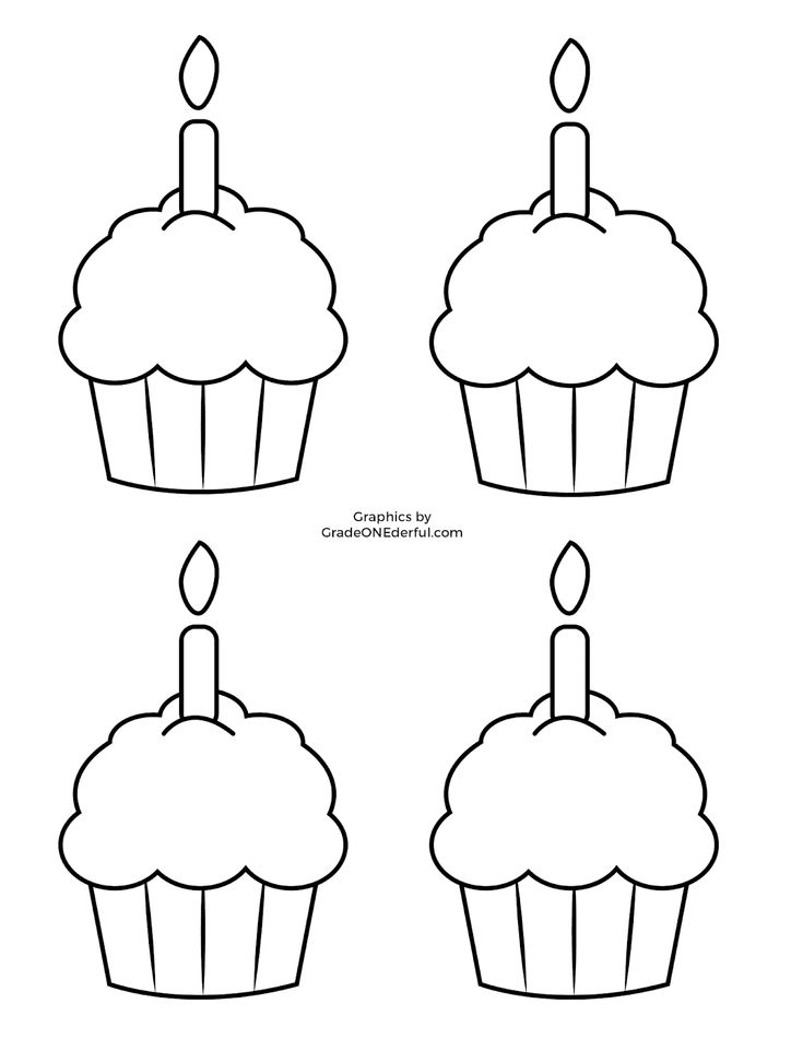 four cupcakes with candles on them for birthday cake coloring pages free printable