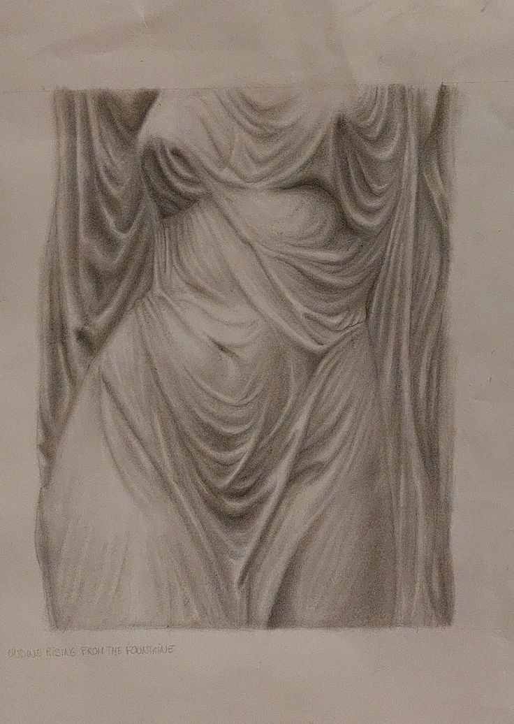 a pencil drawing of a draped curtain