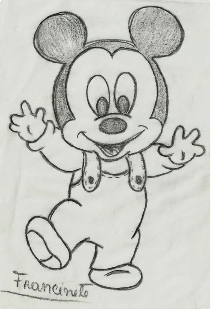 a drawing of mickey mouse with his arms out