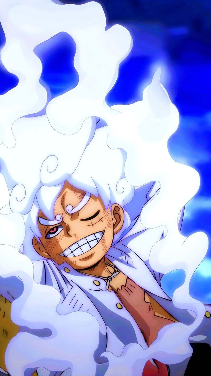 an anime character with white hair and blue eyes is in the air, surrounded by clouds