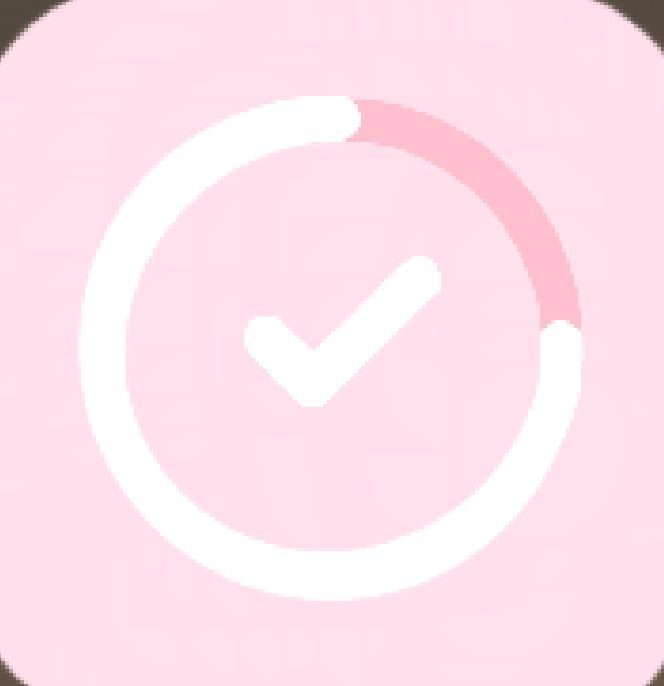 a pink button with a tick mark on it