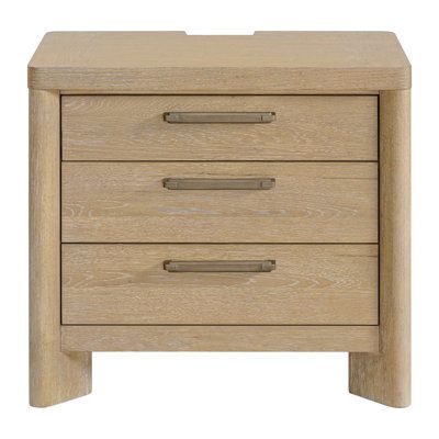 a wooden night stand with three drawers on one side and an open drawer on the other