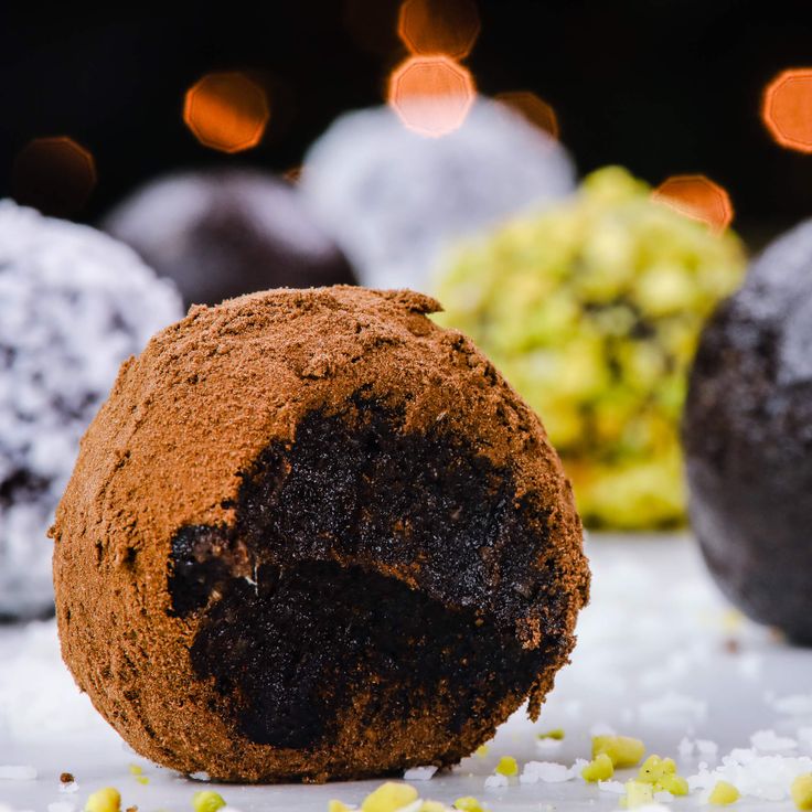 a close up of a chocolate cookie ball