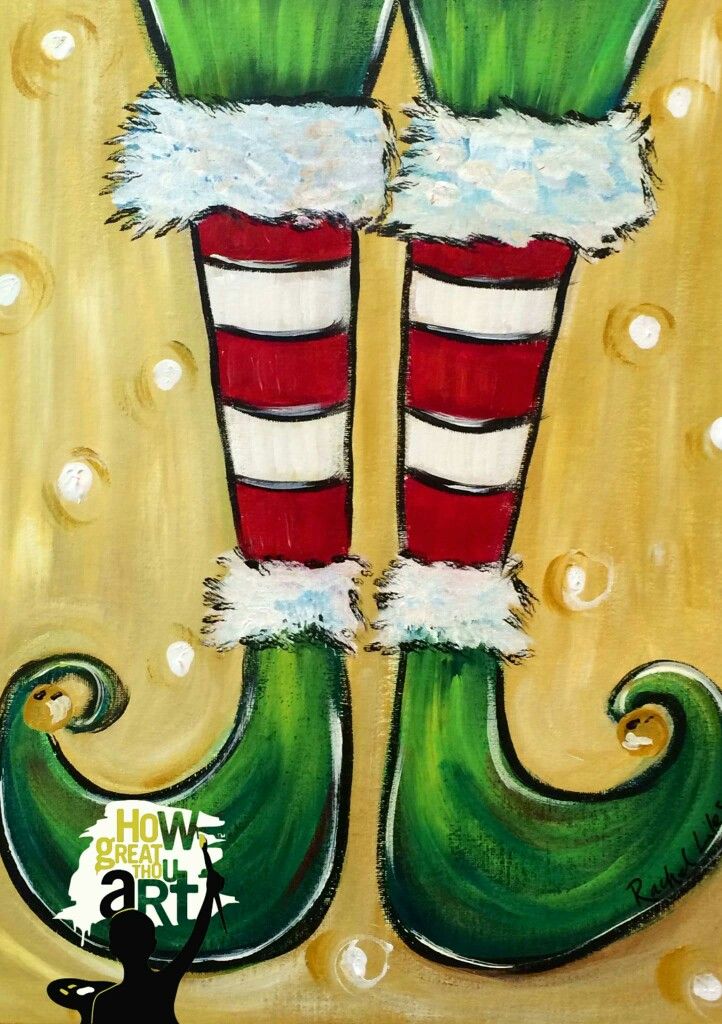 an acrylic painting of christmas stockings with santa's hat and boots on them