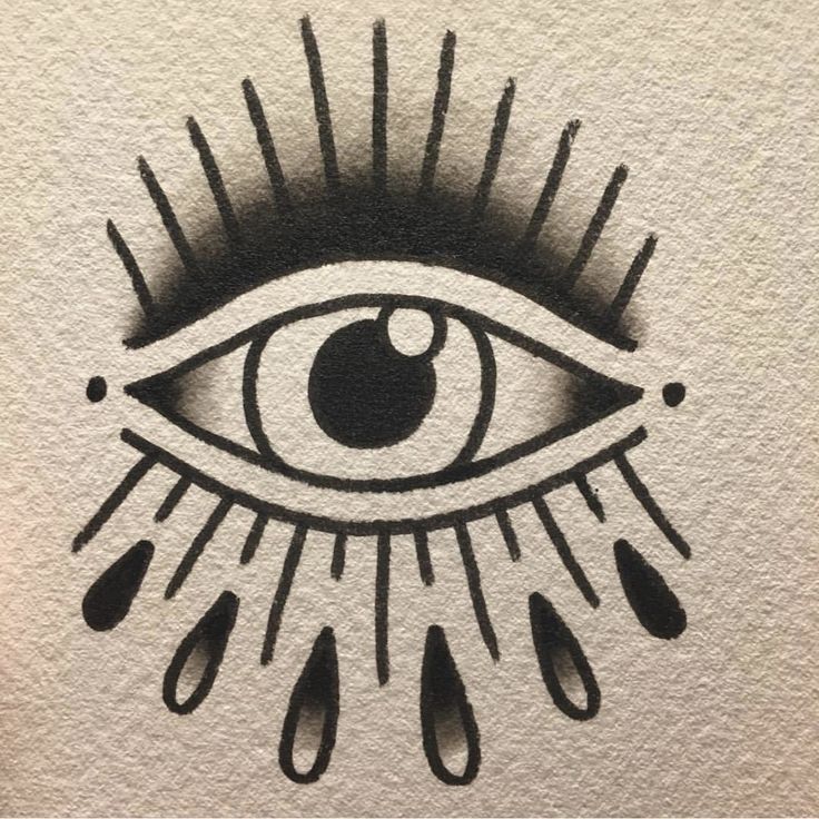 an eye drawn on paper with drops of water coming out of the iris's eyes