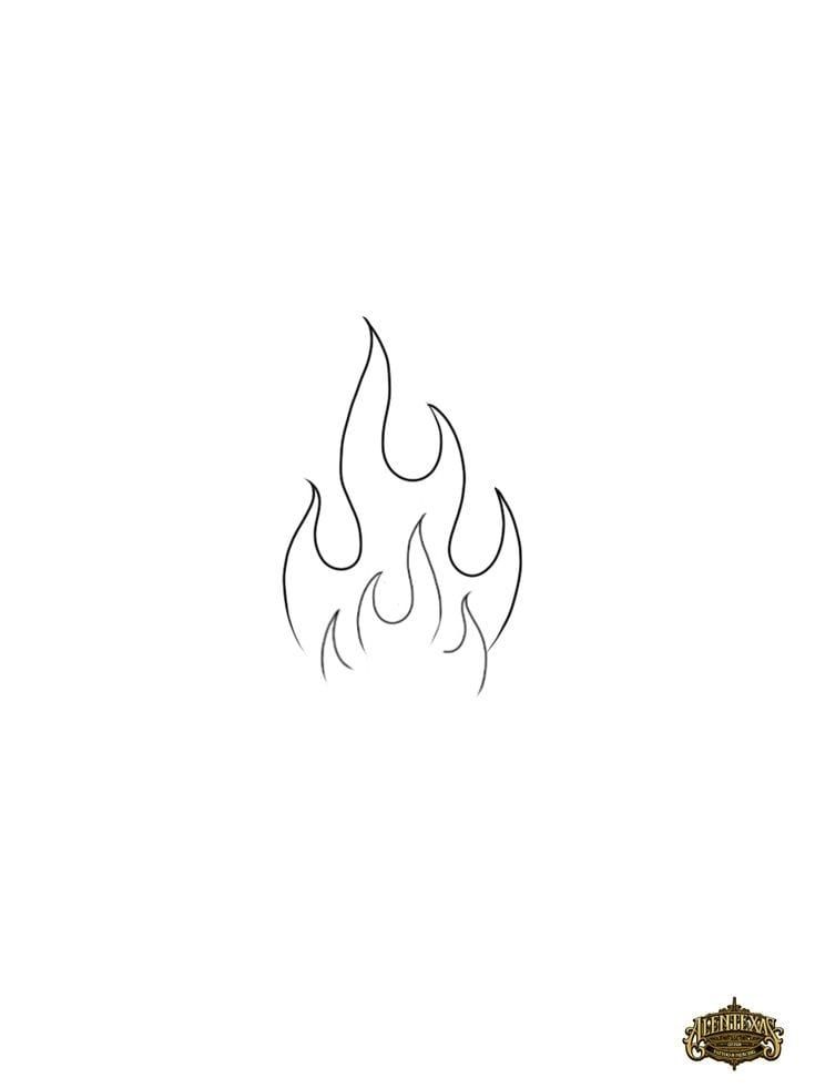 a black and white drawing of a flame on a white background with the words,'fire