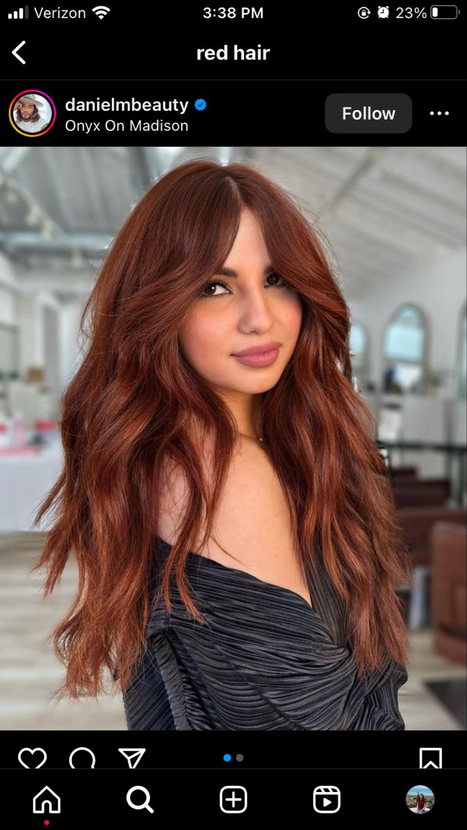 Tan Skin With Red Hair, Ginger Hair On Brown Skin, Brown Ginger Hair, Ginger Hair Ideas, Medium Red Hair, Gala Hair, Lady Locks, Hair Caramel, Copper Brown Hair