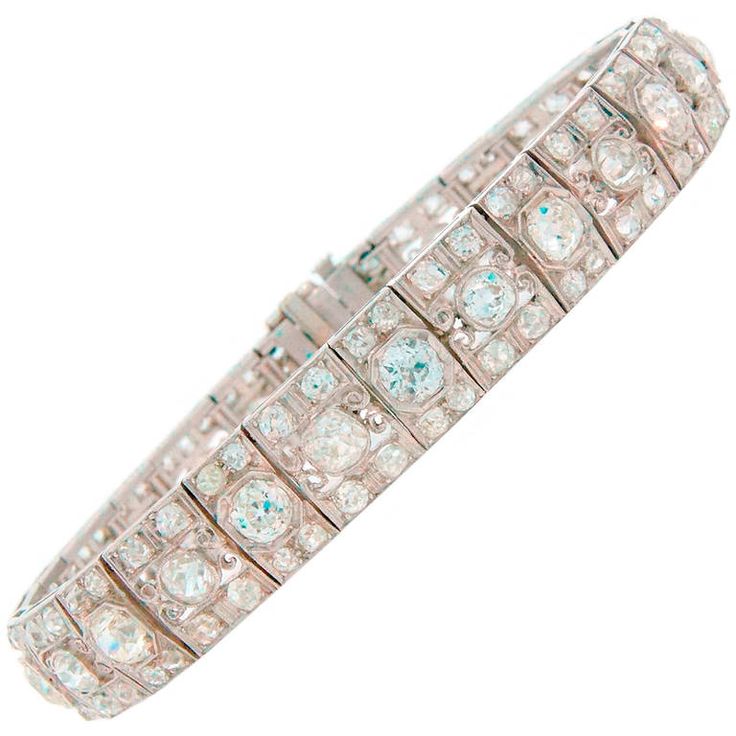 Art Deco Diamond Platinum Bracelet 1910s | From a unique collection of vintage more bracelets at https://www.1stdibs.com/jewelry/bracelets/more-bracelets/ Diamond White Platinum Bracelet For Formal Occasions, Vintage Diamond Bracelet With Hand-set Diamonds, Vintage Hand Set Diamond Bracelet, Brilliant Cut Diamond Bracelet In Platinum For Formal Occasions, Formal Platinum Diamond Bracelet With Diamond Accents, Formal Platinum Diamond Bracelet With Accents, Vintage Brilliant Cut Diamond Bracelet For Wedding, Art Deco Diamond Bangle Bracelet For Wedding, Vintage White Gold Diamond Bracelet With Brilliant Cut