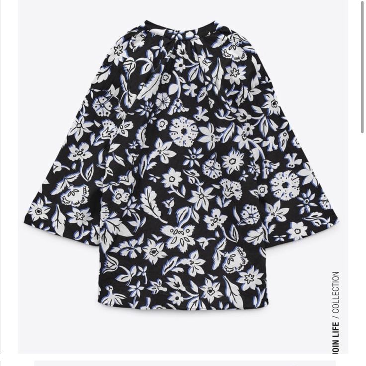 Add A Statement Piece To Your Wardrobe With This Zara Shirt, Featuring A Striking Black And White Floral Print. Beautiful Light Floral Shirt. Matching Pants On A Separate Post Patterned Long Sleeve Tops For Day Out, Black Graphic Print Blouse For Work, Black Floral Cotton Top, Elegant Black Blouse With Graphic Print, Black Printed Tops For Workwear, Chic Patterned Cotton Tops, Black Floral Print Shirt For Fall, Summer Patterned Workwear Tops, Zara Black Blouse With Floral Print