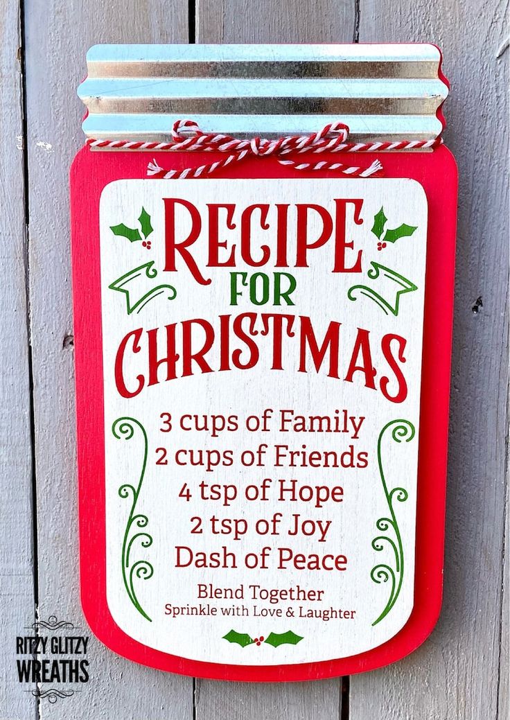 a recipe for christmas hanging on the side of a fence