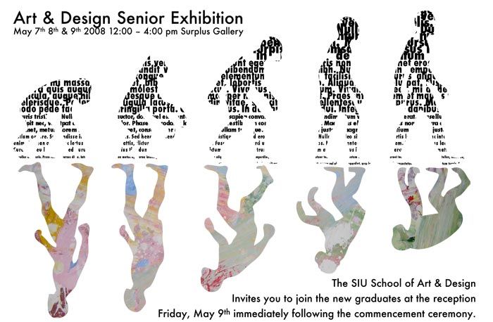 an advertisement for art and design exhibition with silhouettes of people in different colors on white paper