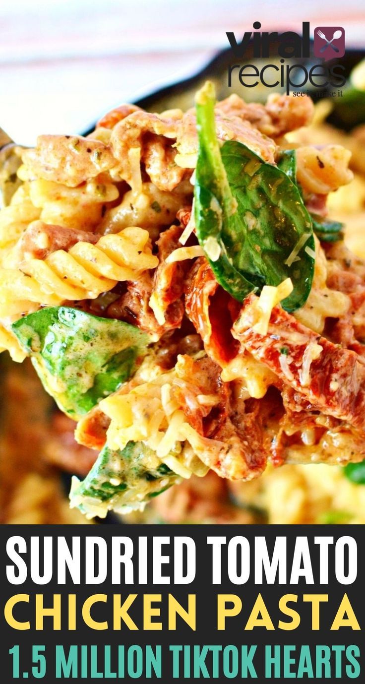 sundried tomato chicken pasta with spinach and basil is an easy weeknight meal