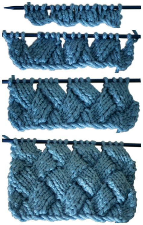 three rows of crochet stitchs in blue