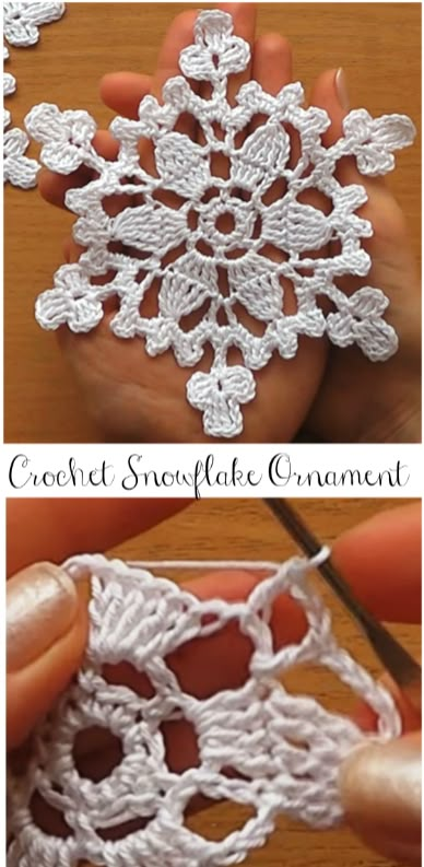 crochet snowflake ornament being worked on