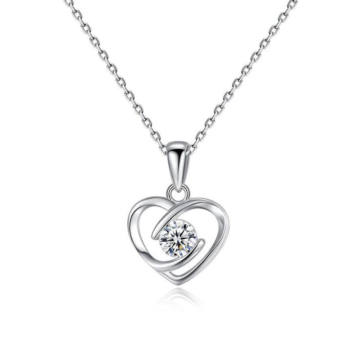 Features Simple and classic, this heart necklace makes an adorable gift for loved one. Heart is one of the most popular motifs in jewelry. It's always related with love. Crafted in 999 sterling silver, it features an open heart-shaped frames centered with a bright round cut stone. Lending sparkle, the heart outline adorned with shimmering round stones. This fashion and sweet necklace keeps your heart close to hers at all times. Silver Moissanite Heart Pendant Necklace, Heart Shaped Frame, Heart Outline, Marriage Gifts, Sweet Necklace, Silicon Carbide, Moissanite Necklace, Pretty Box, Round Moissanite