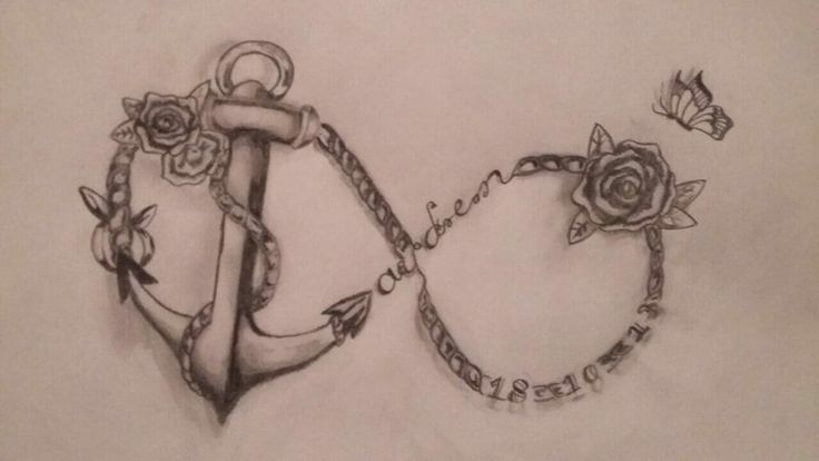 a drawing of an anchor with roses on it and the word love written in cursive writing