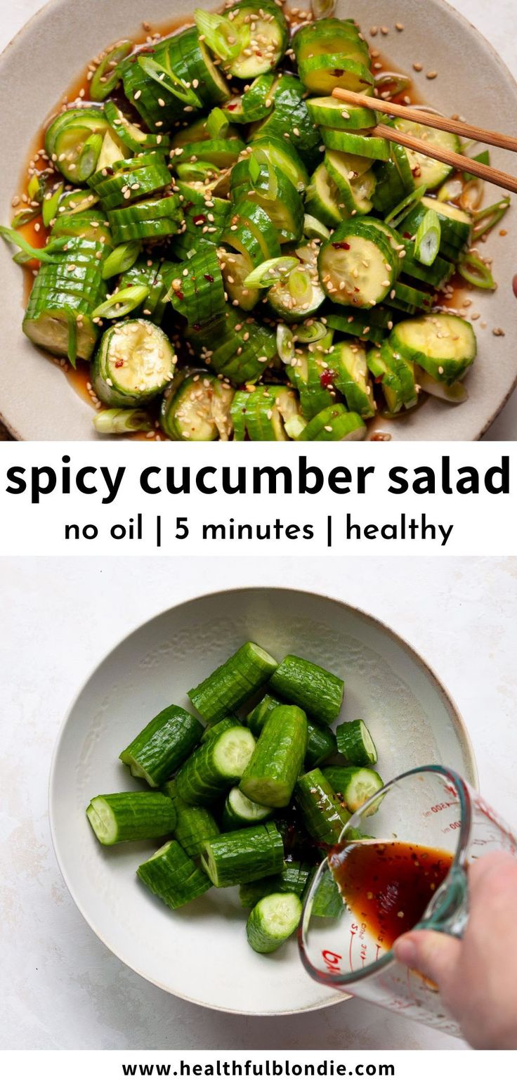 the ingredients for spicy cucumber salad are shown