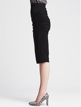 Ruched Black Jersey Pencil Skirt | Banana Republic Chic Bottoms With Gathered Waist, Short Length, Chic Knee-length Bottoms With Pleated Waist, Elegant Bottoms With Gathered Waist For Spring, Elegant Spring Bottoms With Gathered Waist, Chic Stretch Bottoms With Pleated Waist, Ruched Skirt For Formal Summer Occasions, Fitted Bottoms With Gathered Waist For Spring, Black Ruched Skirt For Workwear, Elegant Bottoms With Pleated Waist For Night Out