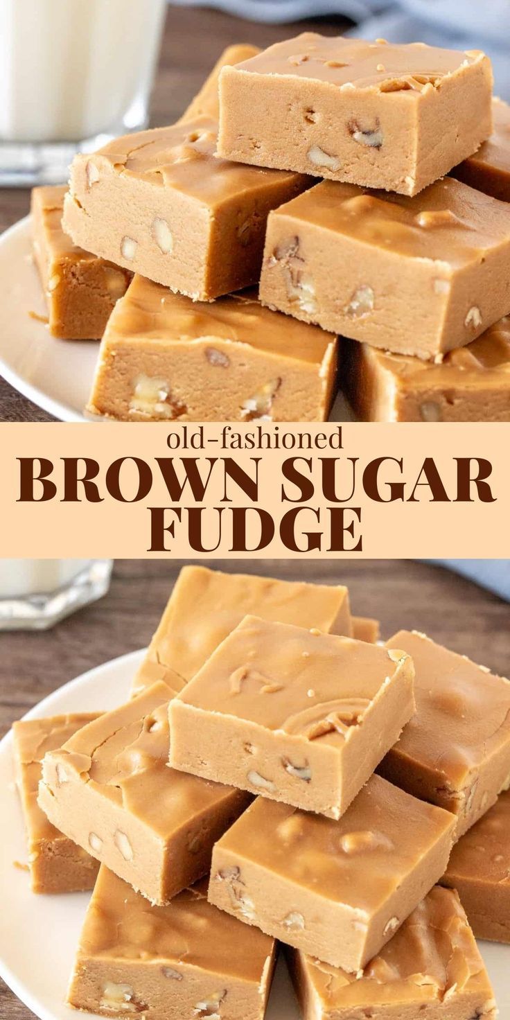 brown sugar fudge is stacked on top of each other and ready to be eaten