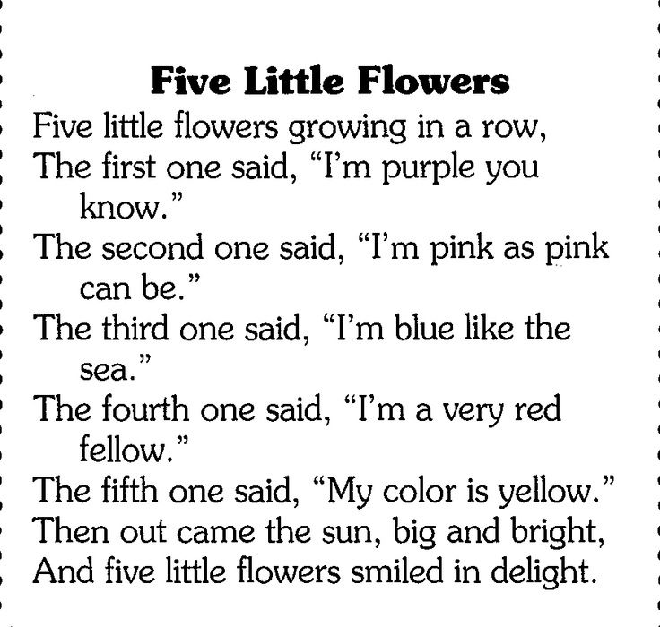 a poem written in black and white with the words five little flowers