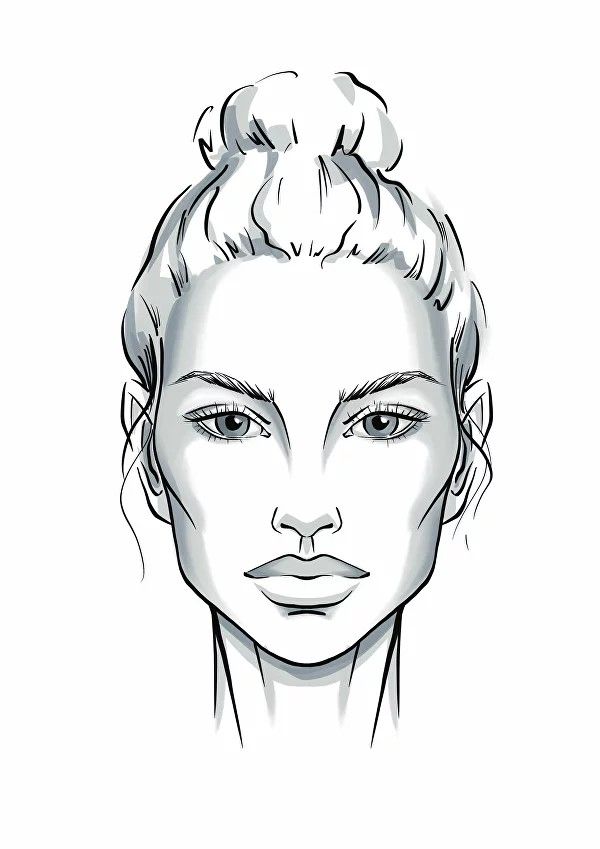 a drawing of a woman's face with her hair pulled up in a bun