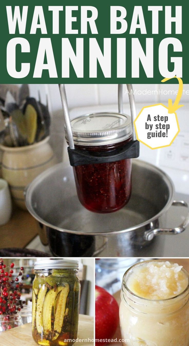 the cover of water bath canning is shown with pictures of jars filled with liquid and bananas