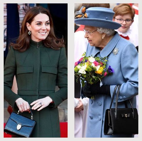 two pictures of the same woman in different outfits, one is wearing a green coat and the other has a blue purse