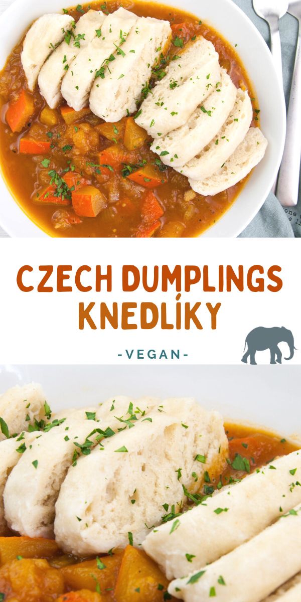 two pictures with different types of food in them and the words czech dumplings knedily