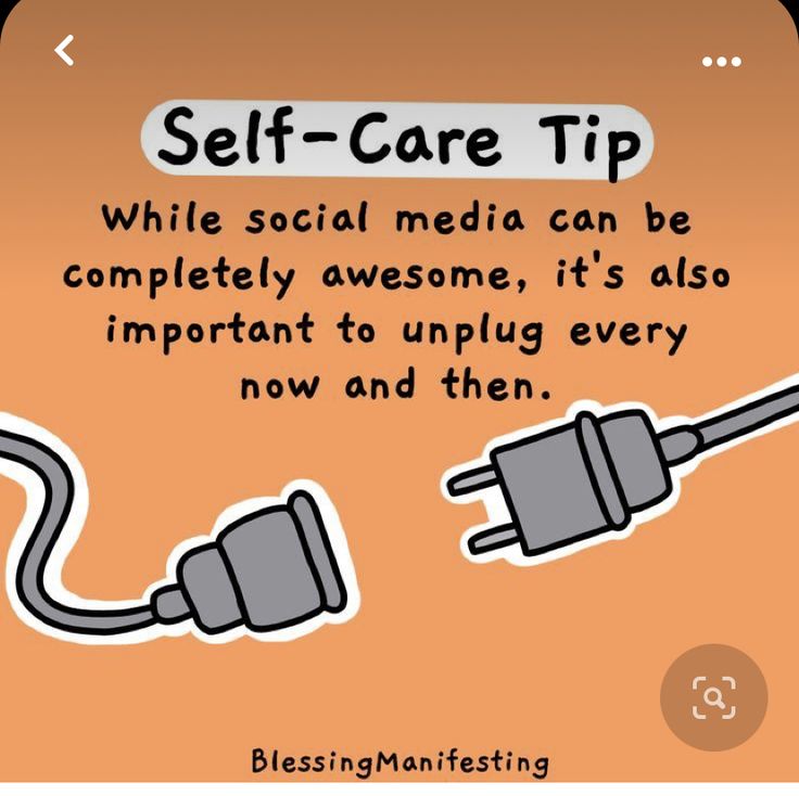 a cartoon drawing of a plug with the caption self - care tip while social media can be completely awesome, it's also important to unplugg every now and then