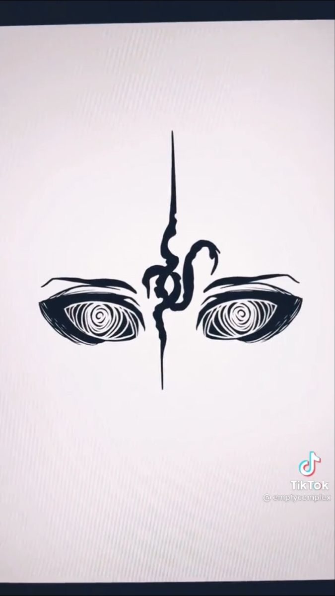 an image of the eyes of a demon on a white background with black lines and swirls