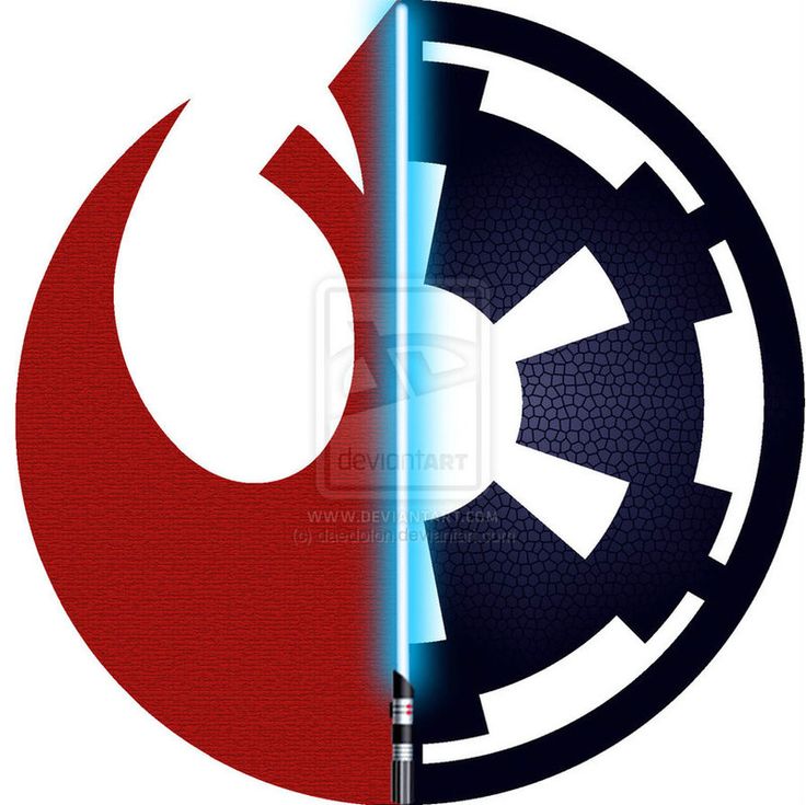 the star wars symbol is shown in red and blue, with a light saber on it