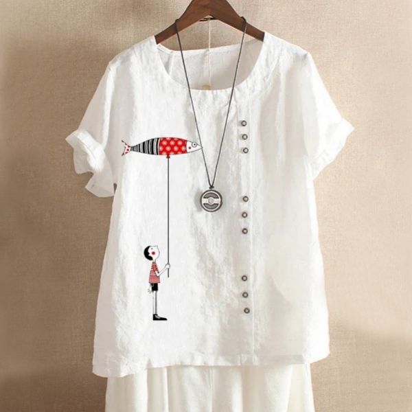 My Comfy Blouse Comfy Blouse, Cartoon Fish, Half Sleeve Blouse, Summer Blouse, Fishing Women, Summer Blouses, Sustainable Clothing, Summer Tshirts, Fashion Tops