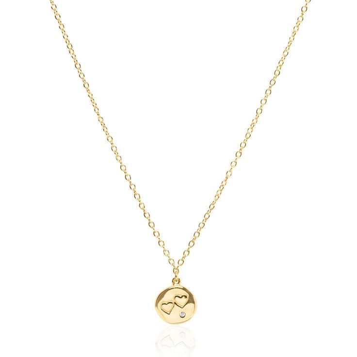 Double Heart 18K Gold Vermeil Necklace Clear Pouch, Heart Coin, Silver Coin Necklace, Double Heart Necklace, Gold Coin Necklace, Necklace Love, Gold Heart Necklace, Double Heart, Two Hearts