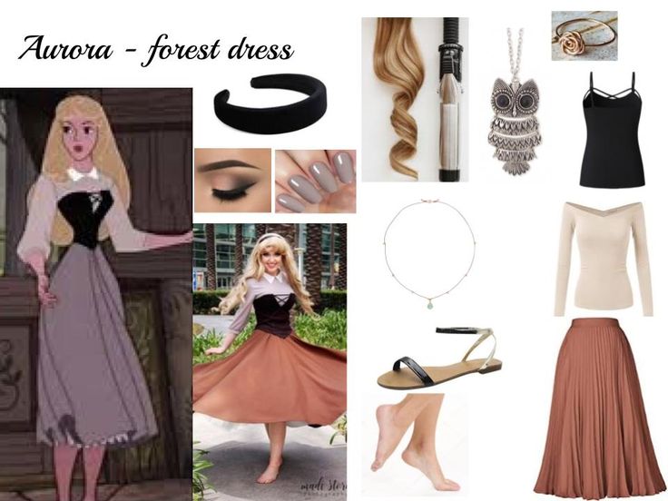 Aurora - forest halloween costume created by Macy Aurora Forest Dress, Modern Aurora Costume, Disney Princess Costumes Diy Women, Aurora Outfits Sleeping Beauty, Subtle Disney Costumes, Aurora Modern Outfit, Princess Aroura Halloween Costume, Diy Aurora Costume Women, Aurora Sleeping Beauty Costume Diy