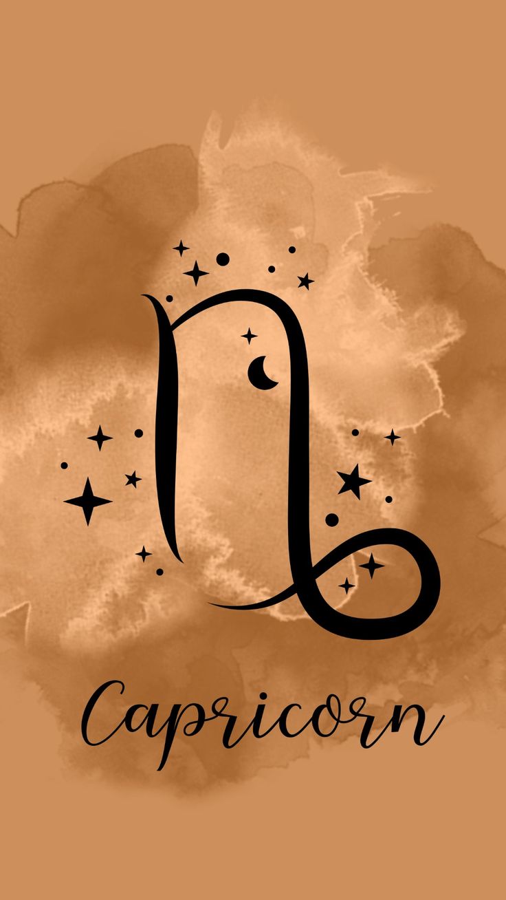 capricorn zodiac sign with stars and clouds in sepia tones on an orange background