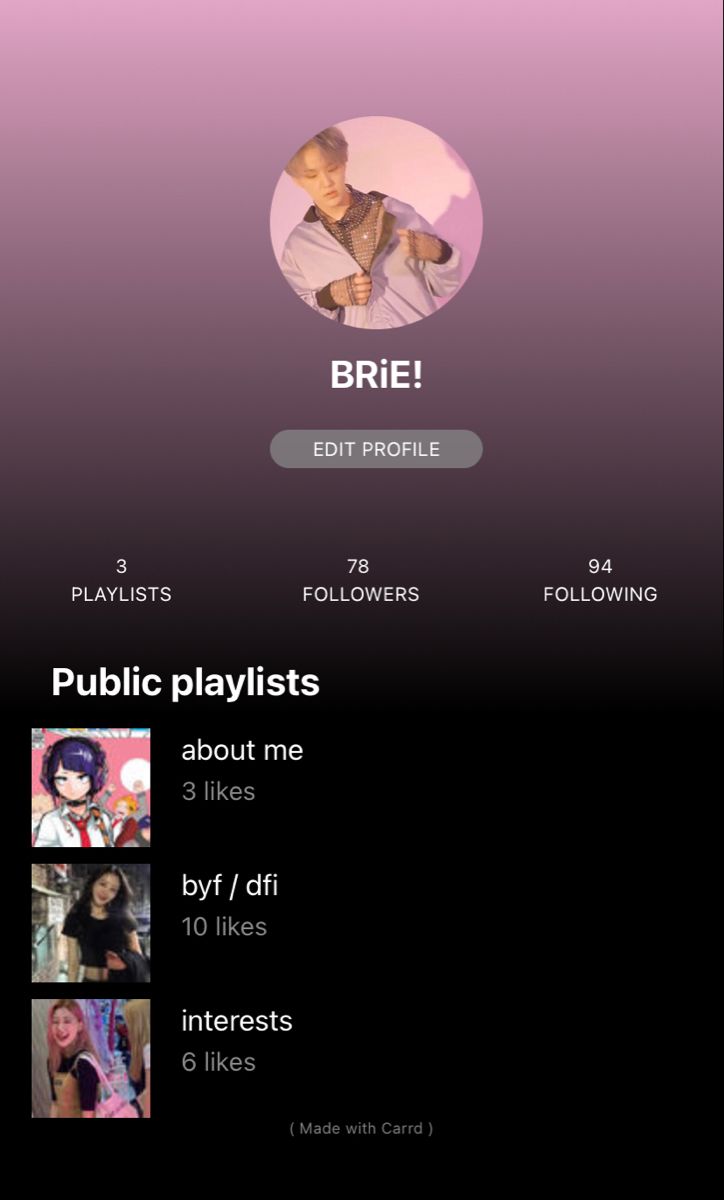 an iphone screen showing the music player's profile and their name, brie