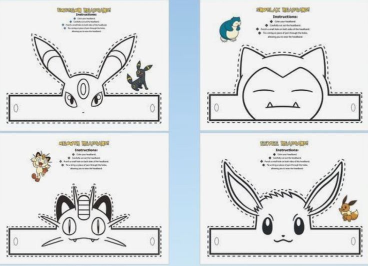 four different pokemon papercrafts are shown in three different positions, each with an image of