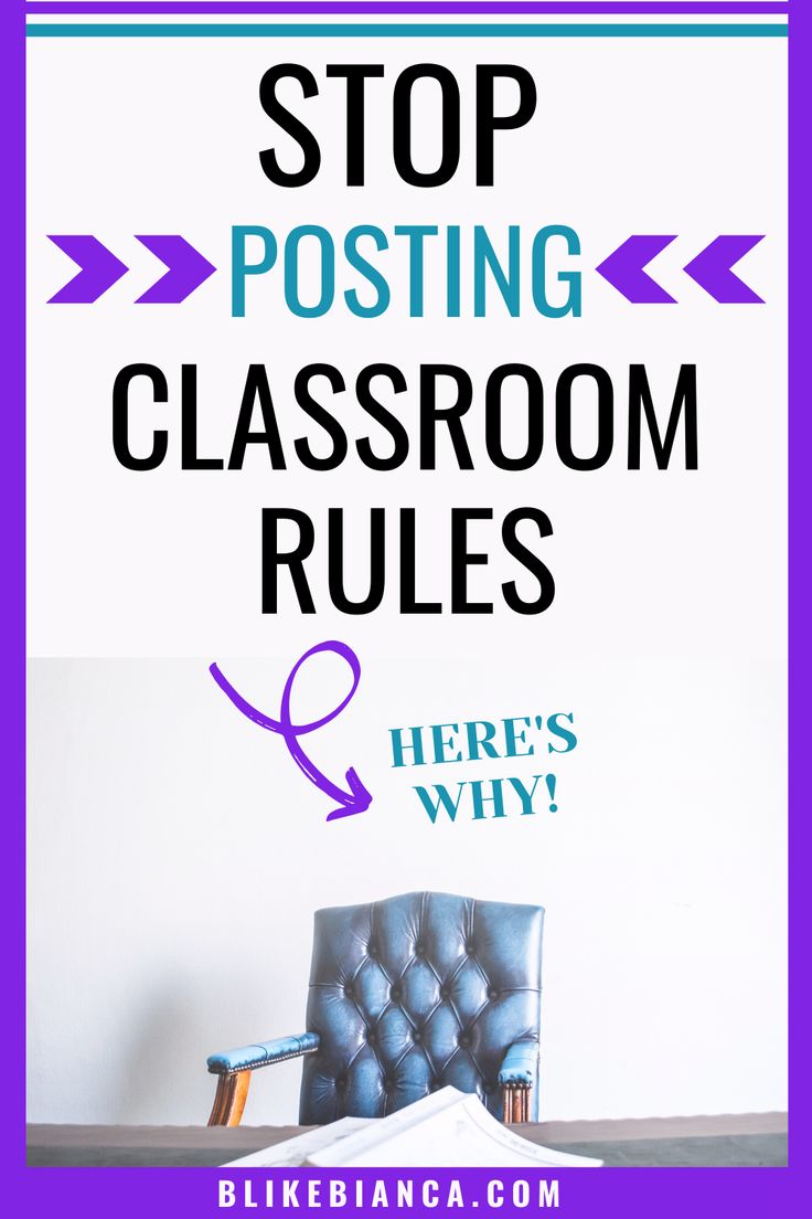 a chair with the words stop posting classroom rules here's why