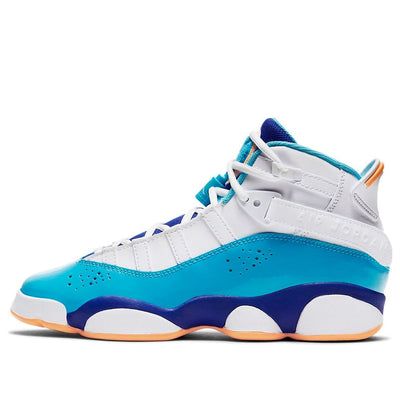 (GS) Air Jordan 6 Rings 'White Blue Orange' 323399-105 (AJ6/SNKR/Retro/High Top/Basketball) Retro Blue Basketball Shoes With Round Toe, Throwback Blue Basketball Shoes With Round Toe, Blue Retro Basketball Shoes, Blue Throwback Basketball Shoes, Air Jordan 6 Rings, Jordan 6 Rings, Air Jordan 6, 6 Rings, Jordan 6