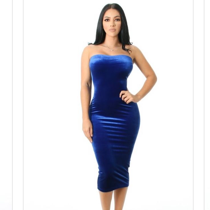 Electric Blue Velour Velvet Bodycon Tube Style Midi Dress New Boutique Dresses Super Cute Sexy Classy Awesome Blue Color Midi Length I Had A Jean Jacket Address Of Town Multiple Sizes Fabric 90% Polyester 10% Spandex Blue Midi Bodycon Dress For Night Out, Blue Strapless Bodycon Dress For Date Night, Blue Strapless Bodycon Dress For Night Out, Blue Midi Bodycon Dress For Club, Blue Midi Length Bodycon Mini Dress, Blue Fitted Velvet Party Dress, Blue Midi-length Evening Bodycon Dress, Royal Blue Velvet Dress Midi, Royal Blue V-neck Party Midi Dress