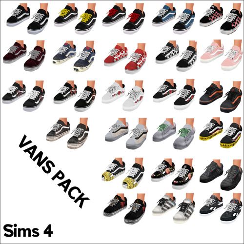 many pairs of shoes with different colors and sizes for the simss 4 pack is shown