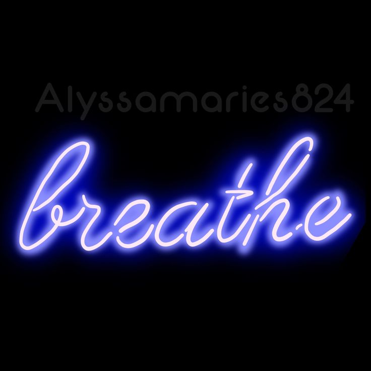 a blue neon sign that says breathe