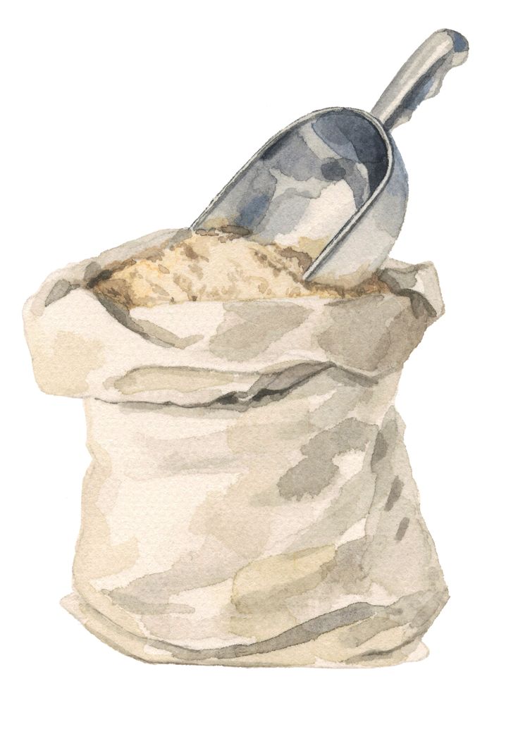 a watercolor painting of a sack with a spoon in it