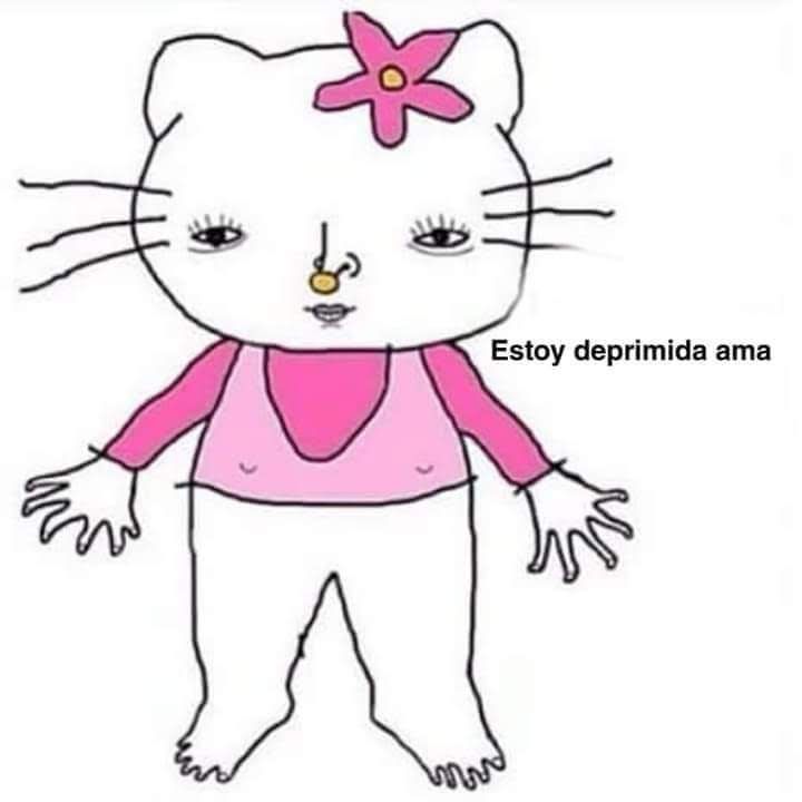 a drawing of a cat wearing a pink shirt and white pants with the caption, estoy deprinda ama