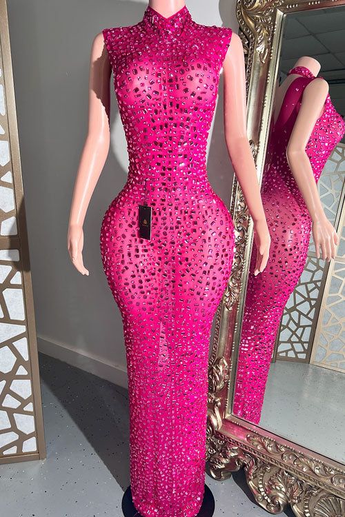 Look your best in the Sade Diamante Dress. Made of stretchy mesh fabric and embellished with rhinestones, it's perfect for date nights, dinner parties, evening receptions and more. Look stunning and sophisticated for any special occasion. Sequin Dress With Rhinestones For Prom Season, Embellished Stretch Evening Dress For Prom, Stretch Embellished Evening Dress For Prom, Glamorous Rhinestone Evening Dress For Party Season, Glamorous Bedazzled Evening Dress For Party Season, Glamorous Evening Dress With Rhinestones For Party Season, Evening Sequin Dress With Rhinestones For Prom Season, Bedazzled Floor-length Party Dress, Glamorous Stretch Embellished Evening Dress