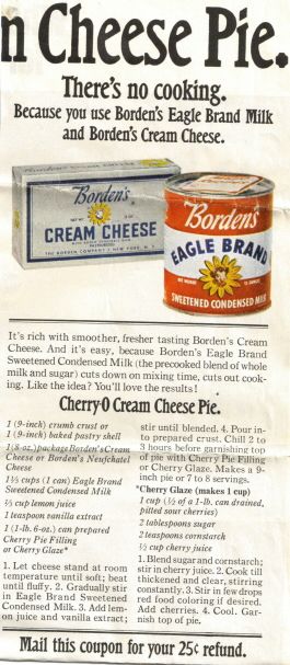 an old advertisement for cream cheese pie