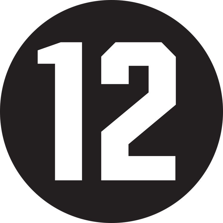 the number twelve in a black circle with white letters on it's side and below that reads 12