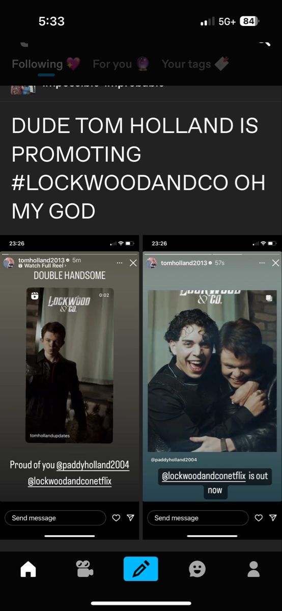 an iphone screen with the text'dude tom holland is promoting hollywood on my god '