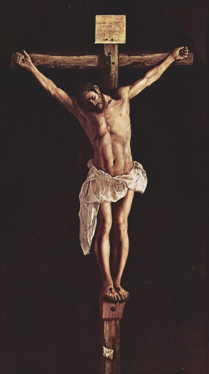 the crucifix is painted in black and white with a man on it